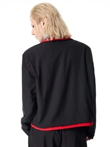 ROMWE MEN Street Life Men's Notch Lapel Long Sleeve Double-Breasted Blazer - Black - View 3