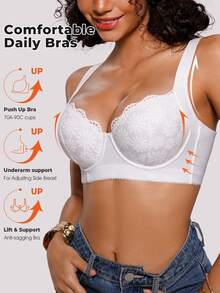 Bareli Dear Women's White Underwire Sexy Lace Non-Slip Wide Strap Bra, 1pc - White - View 5