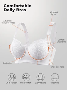 Bareli Dear Women's White Underwire Sexy Lace Non-Slip Wide Strap Bra, 1pc - White - View 3