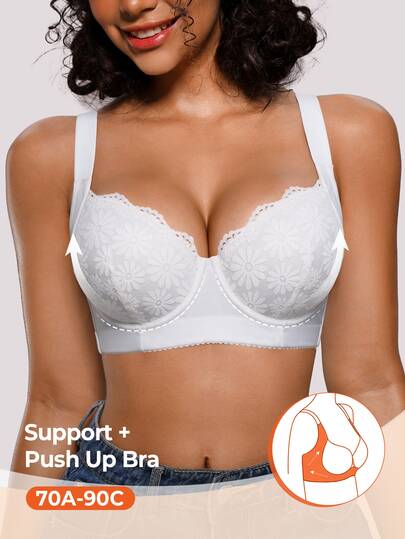 Bareli Dear Women's White Underwire Sexy Lace Non-Slip Wide Strap Bra, 1pc