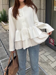 FRIFUL Women's Solid Color Pleated Casual Versatile Everyday Top Vacation - White - View 7