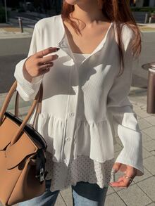 FRIFUL Women's Solid Color Pleated Casual Versatile Everyday Top Vacation - White - View 8