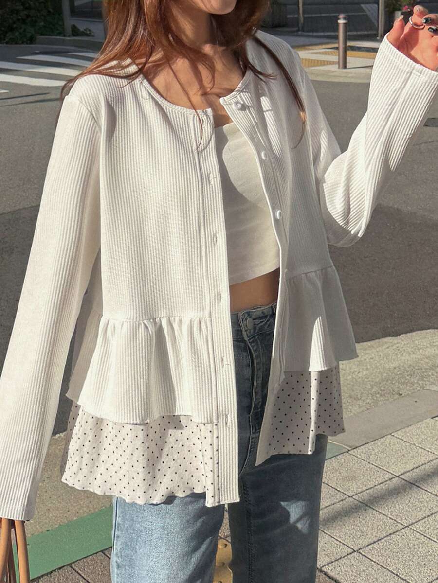 FRIFUL Women's Solid Color Pleated Casual Versatile Everyday Top Vacation - White - View 1
