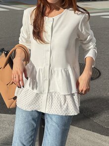 FRIFUL Women's Solid Color Pleated Casual Versatile Everyday Top Vacation - White - View 4