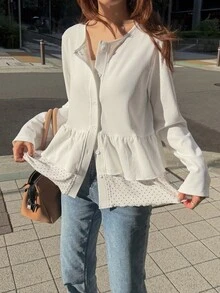 FRIFUL Women's Solid Color Pleated Casual Versatile Everyday Top Vacation - White - View 6