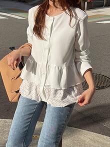 FRIFUL Women's Solid Color Pleated Casual Versatile Everyday Top Vacation - White - View 5