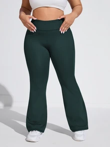 Rhythm Era Plus Size Women's Mid-High Waist Side Pocket Flare Leg Sports Pants - Green - View 5