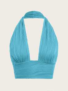 SHEIN ICON Solid Backless Halter Top Teal Topbeach Topblue Top Women - Mint Blue - View 1