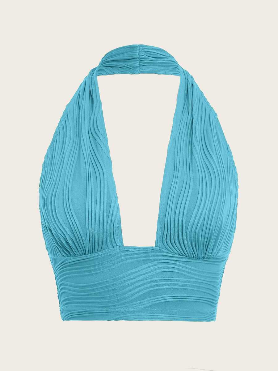 SHEIN ICON Solid Backless Halter Top Teal Topbeach Topblue Top Women - Mint Blue - View 1