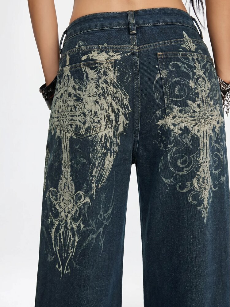 ROMWE Grunge Punk Women's Casual Versatile Everyday Denim Jeans With Pockets And Buttons - Dark Wash - View 2