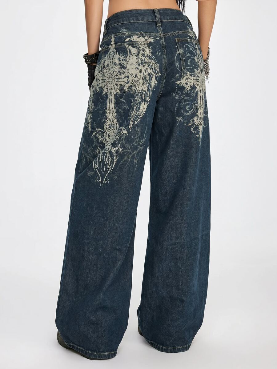 ROMWE Grunge Punk Women's Casual Versatile Everyday Denim Jeans With Pockets And Buttons - Dark Wash - View 1