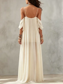 SHEIN Holidaya Women's Summer Vacation Minimalist Fashion Dress, Spaghetti Strap Design - Apricot - View 3