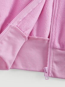 SHEIN Girlism 青少年女孩連帽衛衣套裝，秋冬抓絨粉色休閒街頭風拉鍊長袖外套＋寬鬆直筒長褲 2 件套 - 粉色 - 查看 7