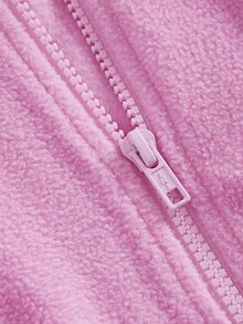 SHEIN Girlism 青少年女孩連帽衛衣套裝，秋冬抓絨粉色休閒街頭風拉鍊長袖外套＋寬鬆直筒長褲 2 件套 - 粉色 - 查看 5