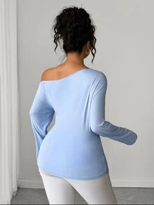 Elenzga Plus Asymmetrical Neck Ring Detail Tee Fall - Biru - View 7