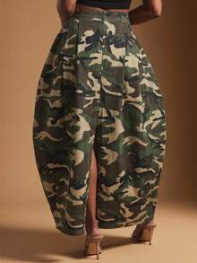 Vixey Women's High Waist Camouflage Tulip Denim Skirt - Multicolor - View 2