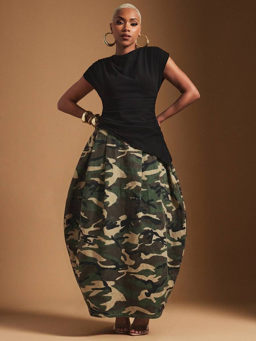 Vixey Women's High Waist Camouflage Tulip Denim Skirt - Multicolor - View 1