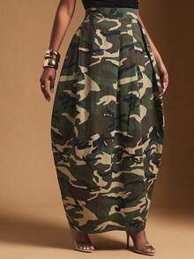 Vixey Women's High Waist Camouflage Tulip Denim Skirt - Multicolor - View 3