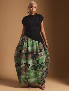 Vixey Women's Fashion Camouflage Print Cocoon Shaped Denim Skirt - Multicolor - View 4