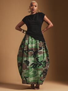 Vixey Women's Fashion Camouflage Print Cocoon Shaped Denim Skirt - Multicolor - View 1