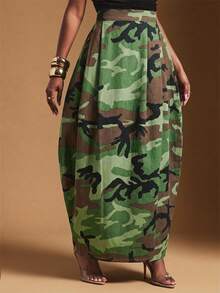 Vixey Women's Fashion Camouflage Print Cocoon Shaped Denim Skirt - Multicolor - View 3