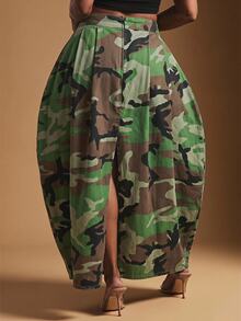 Vixey Women's Fashion Camouflage Print Cocoon Shaped Denim Skirt - Multicolor - View 2