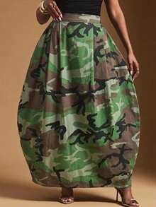 Vixey Women's Fashion Camouflage Print Cocoon Shaped Denim Skirt - Multicolor - View 5