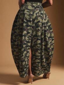 Vixey Women's Fashion Camouflage Print Cocoon Shape Denim Skirt, Camo Print, Off Duty, Casual Chic - Multicolor - View 2