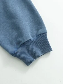 青少年女孩牛仔兩件式套裝，新款黑色水洗休閒寬鬆牛仔外套搭配連帽上衣，柔軟棉質牛仔面料，適合春秋穿著，簡約時尚，百搭日常OOTD、拍照、購物、派對與外出，2022秋季新品 - 藏蓝色 - 查看 5