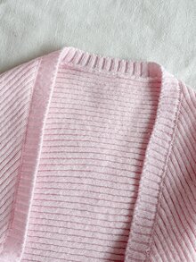 Teen Girl Casual Versatile Solid Color Cropped Cardigan - Pink - View 3