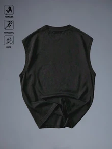 Sport MetroGents Tank Top Tanpa Lengan Bermotif untuk Pria, Desain Tali Lebar, Cocok untuk Pakaian Liburan dan Olahraga - Hitam - View 2