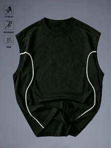 Sport MetroGents Tank Top Tanpa Lengan Bermotif untuk Pria, Desain Tali Lebar, Cocok untuk Pakaian Liburan dan Olahraga - Hitam - View 1
