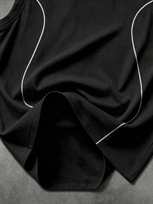 Sport MetroGents Tank Top Tanpa Lengan Bermotif untuk Pria, Desain Tali Lebar, Cocok untuk Pakaian Liburan dan Olahraga - Hitam - View 4