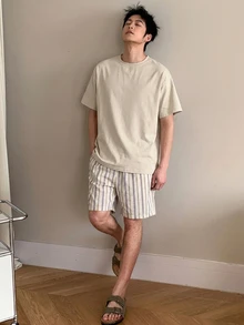 DAZY Men's Summer T-Shirt And Striped Shorts Pajama Set - Multicolor - View 3