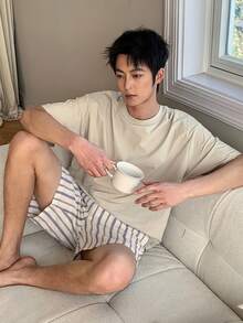 DAZY Men's Summer T-Shirt And Striped Shorts Pajama Set - Multicolor - View 2