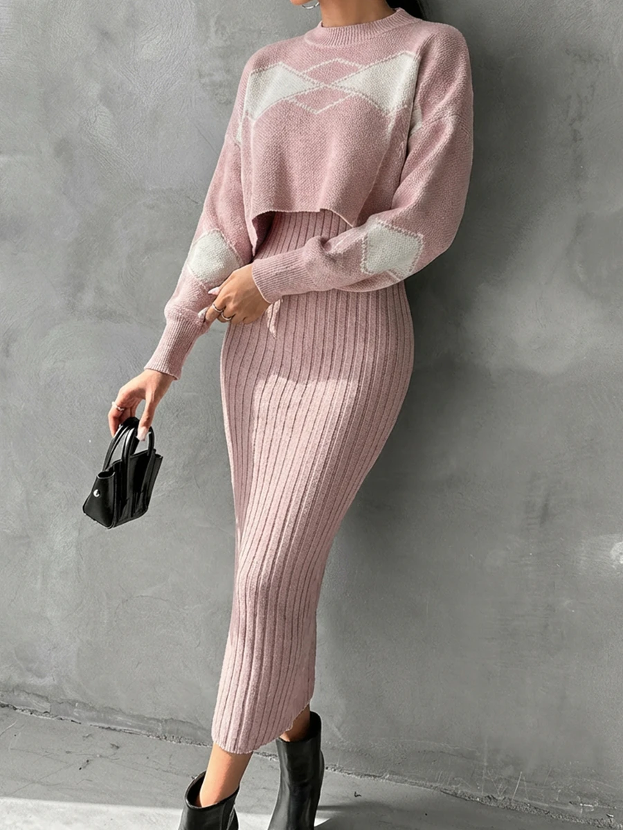 EURMUSE Cozy Knit Sweater & Matching Two Pieces Set - Multicolor - View 1