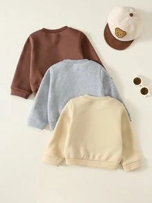 SHEIN 女嬰可愛秋冬百搭純色卡通圖案長袖衛衣三件套 - 彩色 - 查看 2