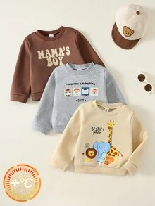 SHEIN 女嬰可愛秋冬百搭純色卡通圖案長袖衛衣三件套 - 彩色 - 查看 3