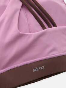 Nöista Part Of A Set, Top For Fall Winter Activewear With Contrast Color And Crossed Back Ties And A Cut Out On The Back Part Perfect For Pilates And Barre. - Pink - View 10