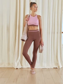 Nöista Part Of A Set, Top For Fall Winter Activewear With Contrast Color And Crossed Back Ties And A Cut Out On The Back Part Perfect For Pilates And Barre. - Pink - View 7