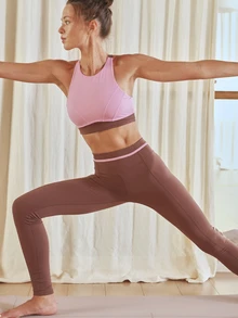 Nöista Part Of A Set, Top For Fall Winter Activewear With Contrast Color And Crossed Back Ties And A Cut Out On The Back Part Perfect For Pilates And Barre. - Pink - View 2