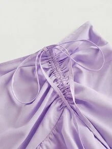 SHEIN MOD Plus Size Women's Solid Color Asymmetric Ruffle Hem Drawstring Pleated Layered Party Skirt Fall - Purple - View 3