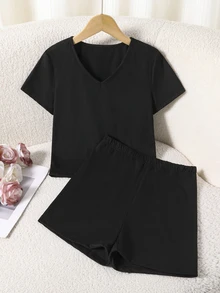 Elladie kids Conjunto de 2 piezas para adolescentes, camiseta ajustada de manga corta y cuello redondo, shorts elásticos de cintura alta, estilo casual Play Boy streetwear, color negro, verano, Bottle Girl - Negro - Ver 5