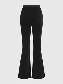 ROMWE Goth Cross Pattern Drawstring Waist Velvet Flare Leg Pants, School - Black - View 2