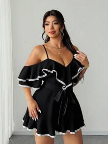 Elenzga Plus-Size Sexy Off-Shoulder Backless Resort Jumpsuit - Black - View 4