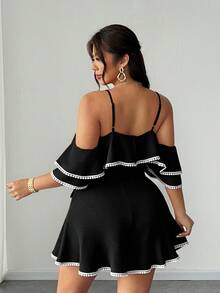 Elenzga Plus-Size Sexy Off-Shoulder Backless Resort Jumpsuit - Black - View 5