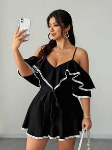 Elenzga Plus-Size Sexy Off-Shoulder Backless Resort Jumpsuit - Black - View 2