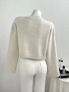 Elamini Y2K Women's Pullover Knit Sweater, Cute Bear Jacquard Pattern Top, Autumn/Winter Short Length Long Sleeve Versatile Blouse - White - View 2