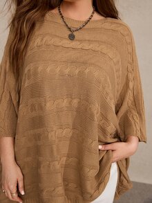 Freevana Plus Size Casual Soft Form 70's Solid Color Batwing Sleeve Sweater, Autumn/Winter Formal Party Office Brown - Apricot - View 6