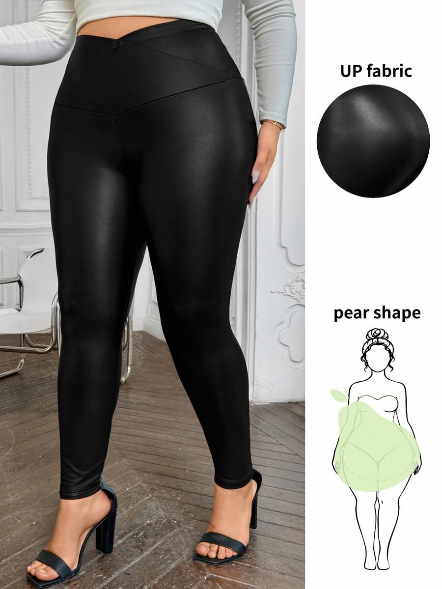 SHEIN VCAY Plus Size Plain High Waist Simple Fitted Casual Pants Fall